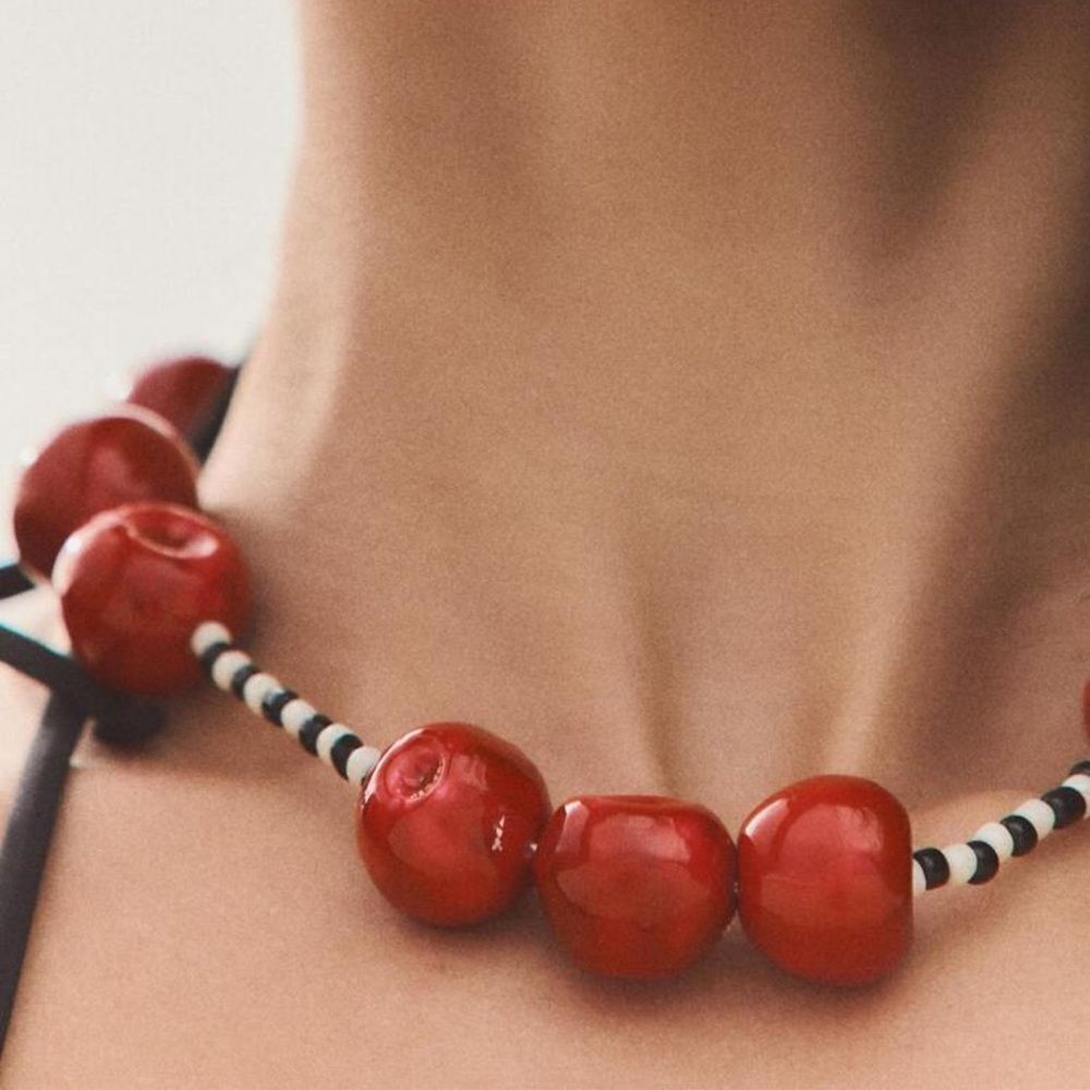 Red Bead Statement Necklace - Women Jewelry